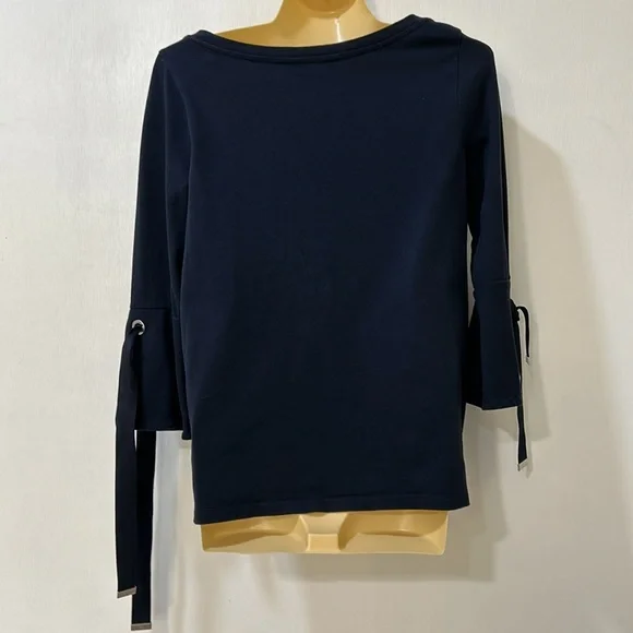 LAUREN RALH LAUREN WOMENS TIE  SLEEVE TOP PULLOVER NAVY Sz SMALL - Picture 2 of 10